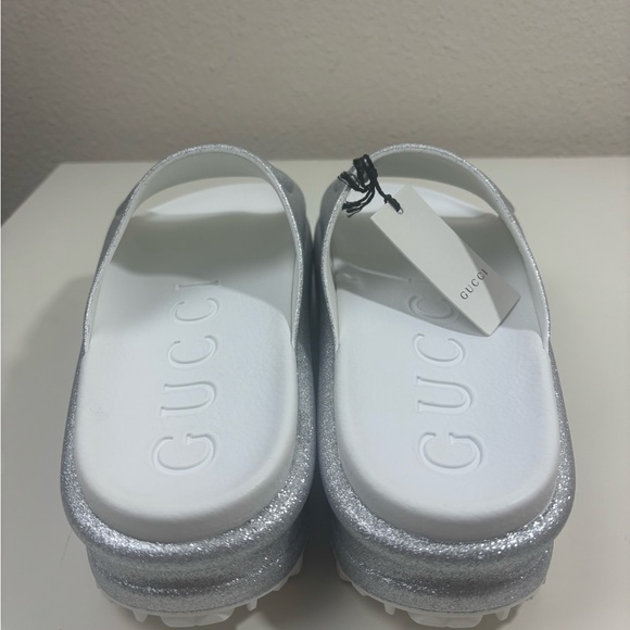 Gucci Interlocking G Glitter Rubber Platform Mules Sandals Slide - Picture 6 of 7
